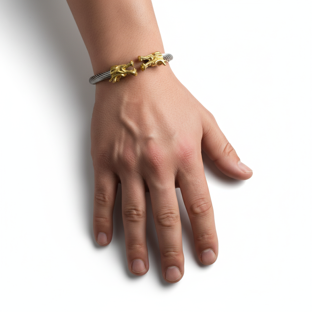 Dragon Head Two-Tone Gold Silver Bracelet