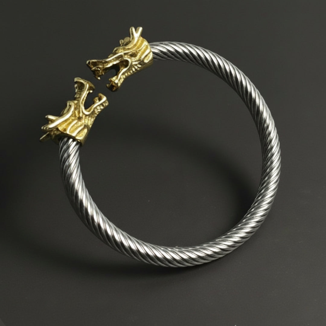 Dragon Head Two-Tone Gold Silver Bracelet